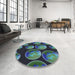 Round Machine Washable Transitional Deep-Sea Blue Rug in a Office, wshpat2963