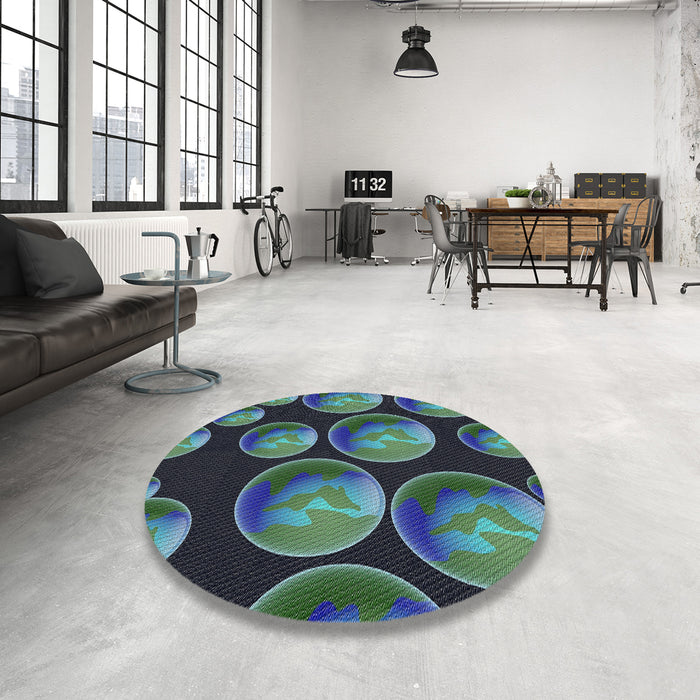 Round Patterned Deep-Sea Blue Novelty Rug in a Office, pat2963