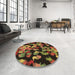 Round Patterned Red Rug in a Office, pat2965brn