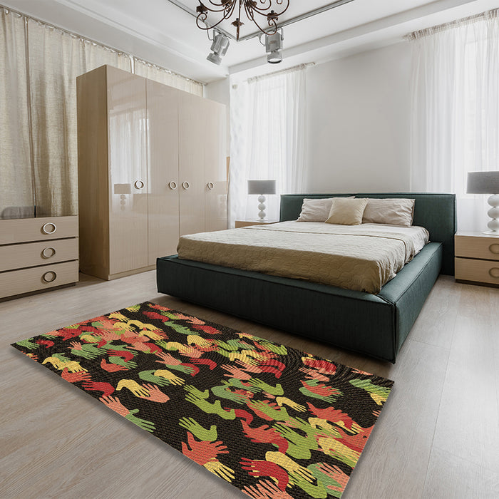 Patterned Red Rug in a Bedroom, pat2965brn