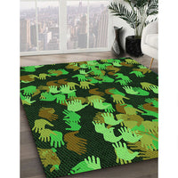 Patterned Dark Forest Green Rug, pat2965grn