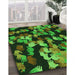 Patterned Dark Forest Green Rug in Family Room, pat2965grn