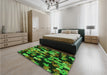 Patterned Dark Forest Green Rug in a Bedroom, pat2965grn