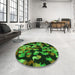 Round Patterned Dark Forest Green Rug in a Office, pat2965grn