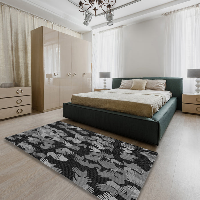 Patterned Gray Rug in a Bedroom, pat2965gry