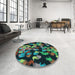 Round Patterned Charcoal Black Rug in a Office, pat2965lblu