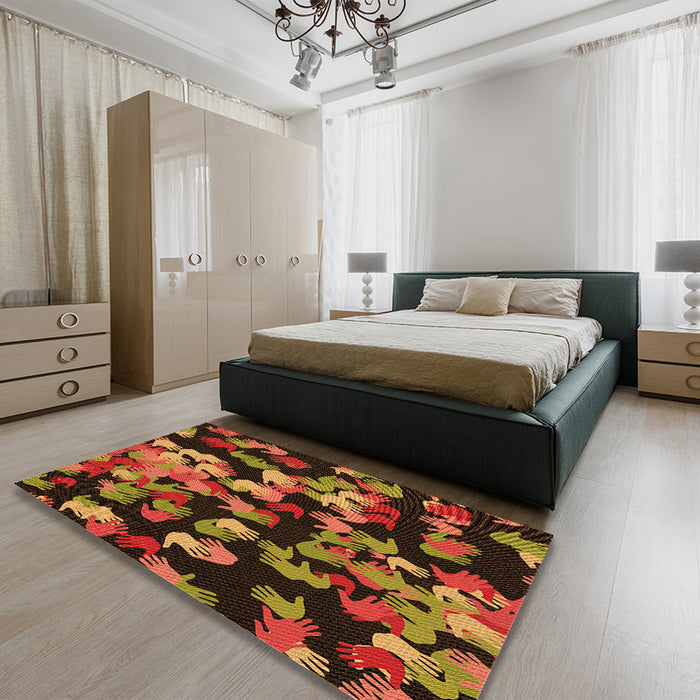 Patterned Sedona Brown Rug in a Bedroom, pat2965org