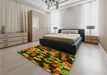 Patterned Red Rug in a Bedroom, pat2965yw