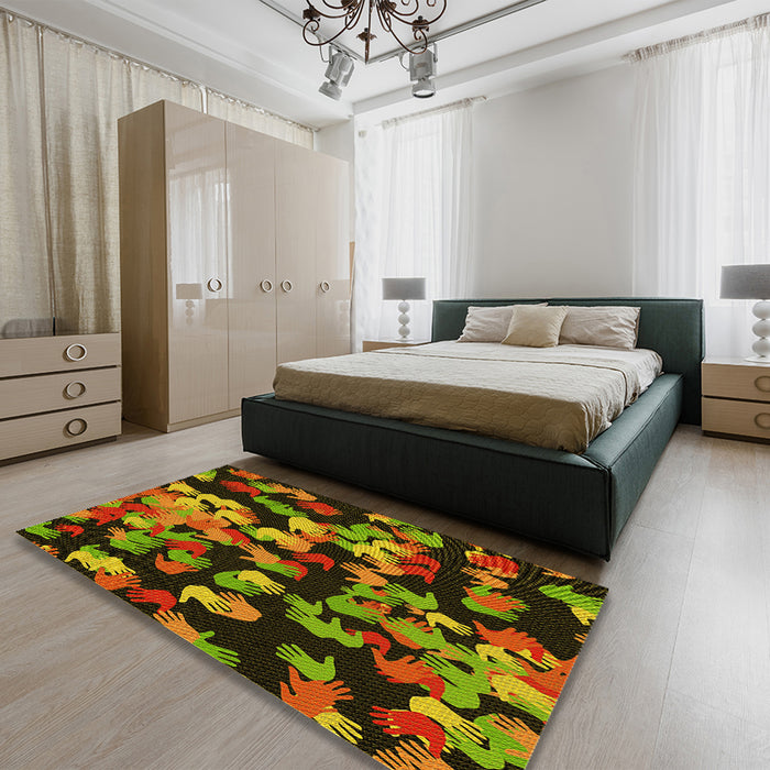 Patterned Red Rug in a Bedroom, pat2965yw