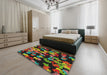 Patterned Khaki Green Modern Rug in a Bedroom, pat2965