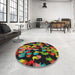 Round Patterned Khaki Green Modern Rug in a Office, pat2965