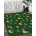 Patterned Dark Forest Green Rug in Family Room, pat2966grn