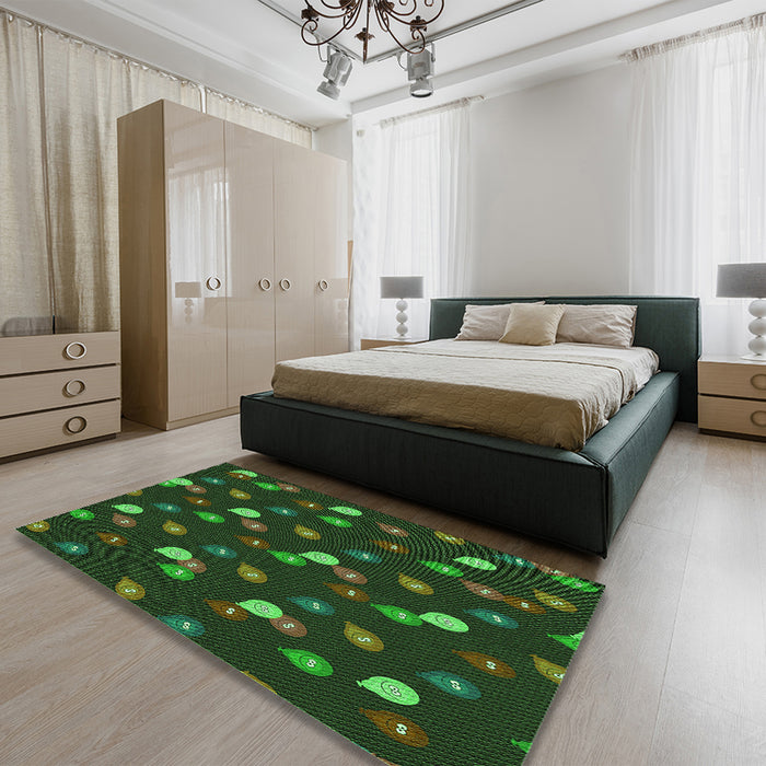Round Machine Washable Transitional Dark Forest Green Rug in a Office, wshpat2966grn