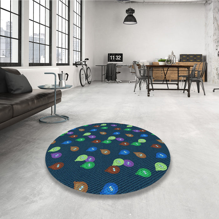 Round Patterned Dark Cyan Green Rug in a Office, pat2966lblu