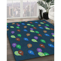 Patterned Dark Cyan Green Rug, pat2966lblu