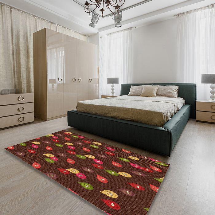Patterned Mahogany Brown Rug in a Bedroom, pat2966org