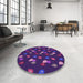 Round Patterned Indigo Purple Rug in a Office, pat2966pur