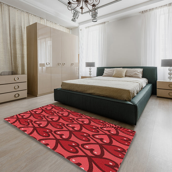 Round Machine Washable Transitional Tomato Red Rug in a Office, wshpat2968rd