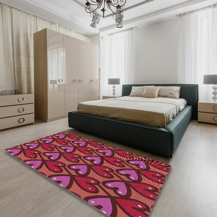 Machine Washable Transitional Red Rug in a Bedroom, wshpat2968