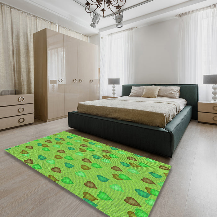 Patterned Bright Green Rug in a Bedroom, pat2969grn