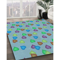 Patterned Medium Turquoise Green Rug, pat2969lblu