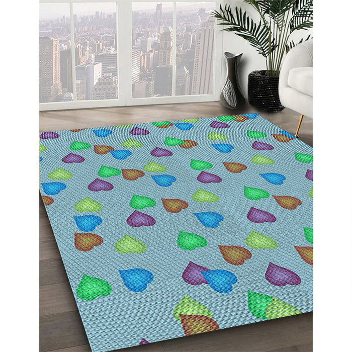 Patterned Medium Turquoise Green Rug in Family Room, pat2969lblu