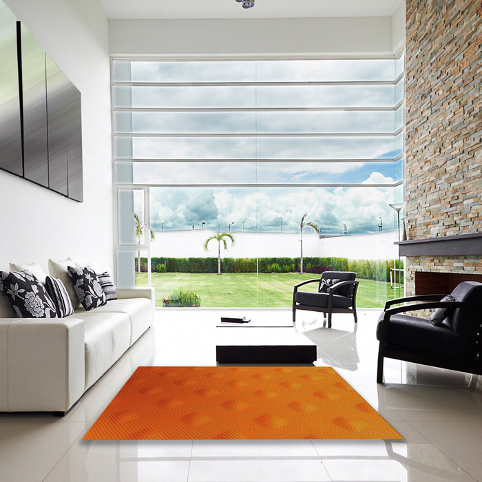 Square Patterned Neon Orange Rug in a Living Room, pat297yw
