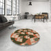 Round Patterned Dark Bronze Brown Rug in a Office, pat2970brn