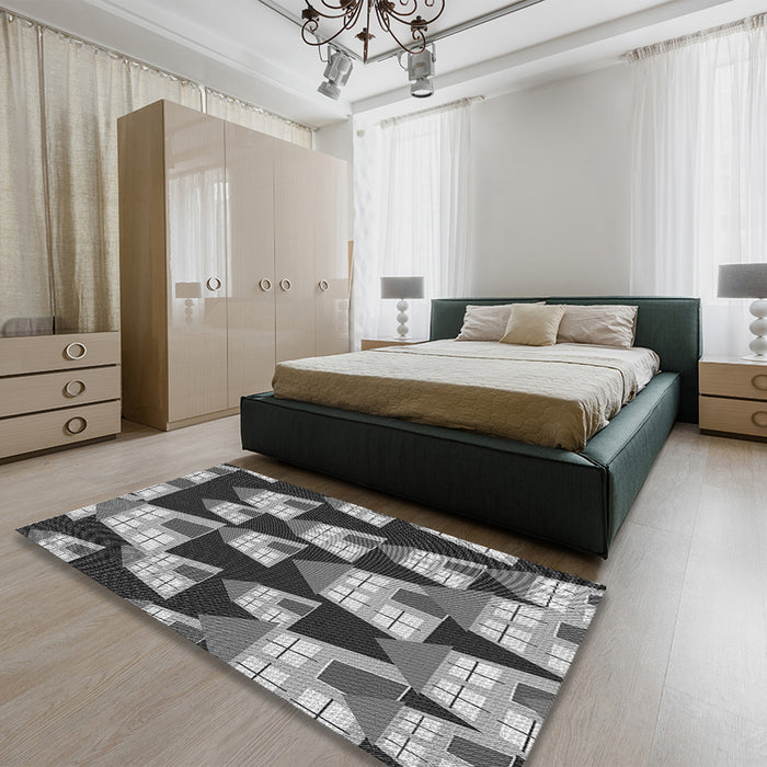Patterned Cloud Gray Rug in a Bedroom, pat2970gry