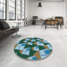 Round Patterned Deep-Sea Green Rug in a Office, pat2970lblu