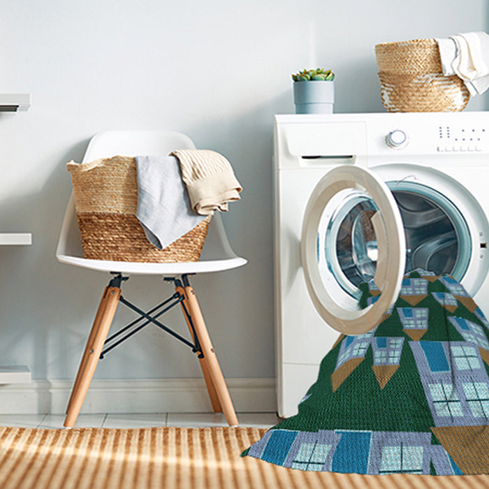 Machine Washable Transitional Deep-Sea Green Rug in a Washing Machine, wshpat2970lblu