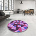 Round Patterned Dark Magenta Purple Rug in a Office, pat2970pur