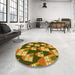 Round Patterned Dark Bronze Brown Rug in a Office, pat2970yw