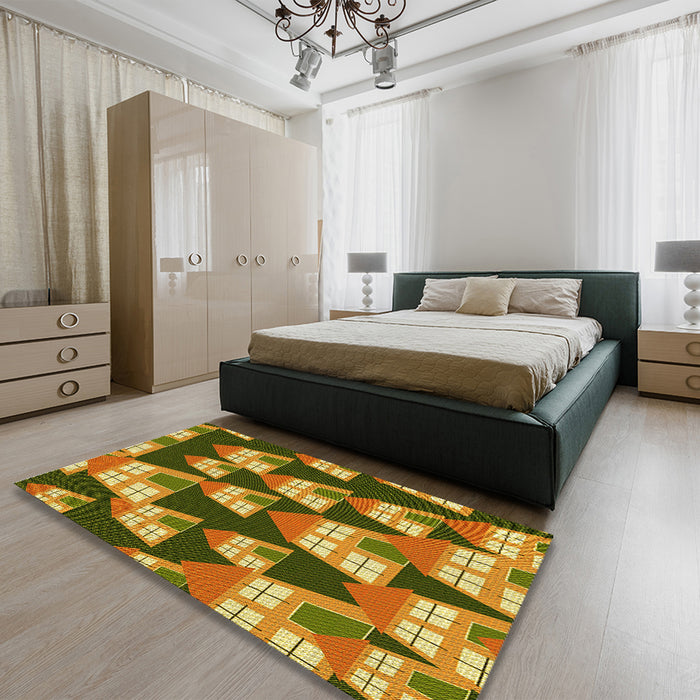 Patterned Dark Bronze Brown Rug in a Bedroom, pat2970yw