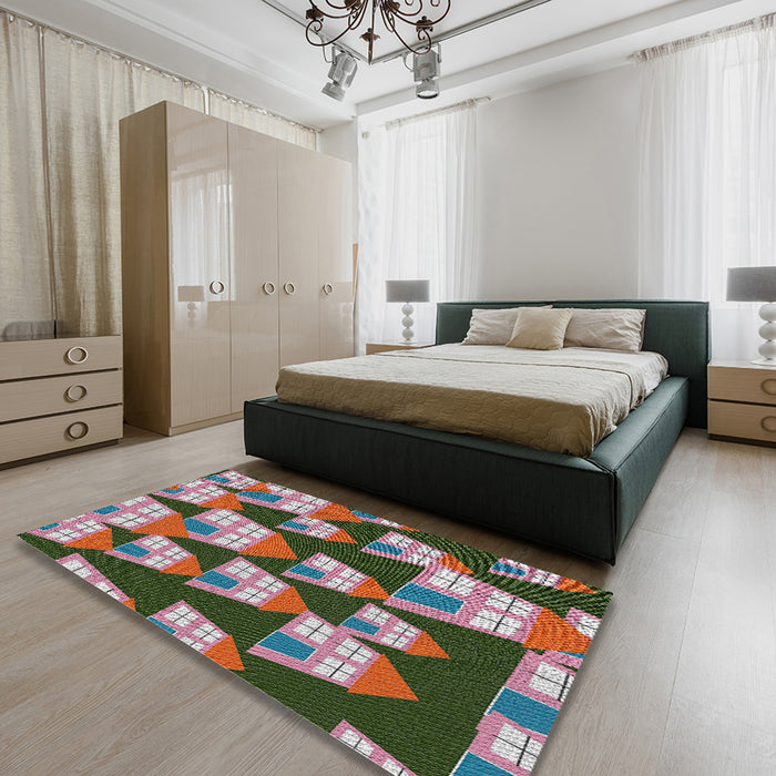 Patterned Dark Gray Novelty Rug in a Bedroom, pat2970