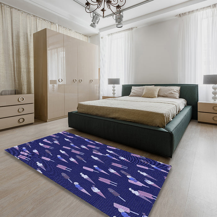 Patterned Denim Dark Blue Rug in a Bedroom, pat2971blu