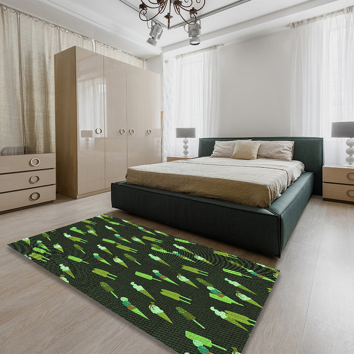 Patterned Midnight Gray Rug in a Bedroom, pat2971grn