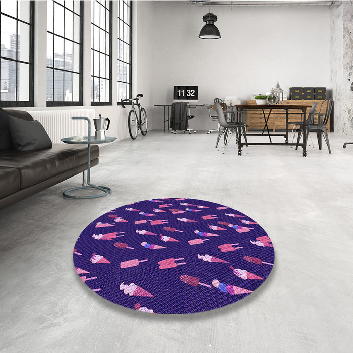 Round Patterned Denim Dark Blue Rug in a Office, pat2971pur