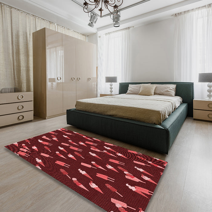 Patterned Red Rug in a Bedroom, pat2971rd