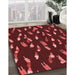 Patterned Red Rug in Family Room, pat2971rd