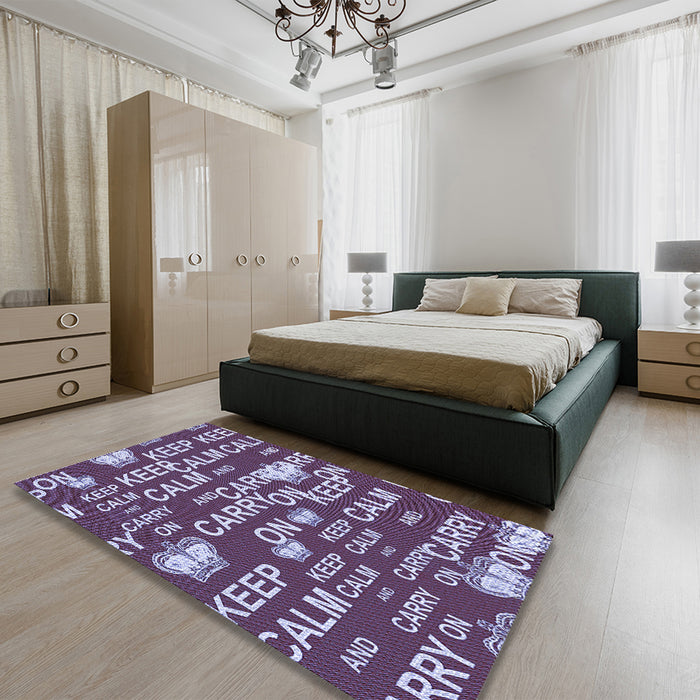 Round Machine Washable Transitional Purple Rug in a Office, wshpat2972blu