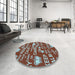 Round Patterned Tomato Red Rug in a Office, pat2972lblu