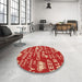 Round Patterned Red Rug in a Office, pat2972org