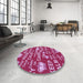 Round Patterned Raspberry Red Rug in a Office, pat2972pur