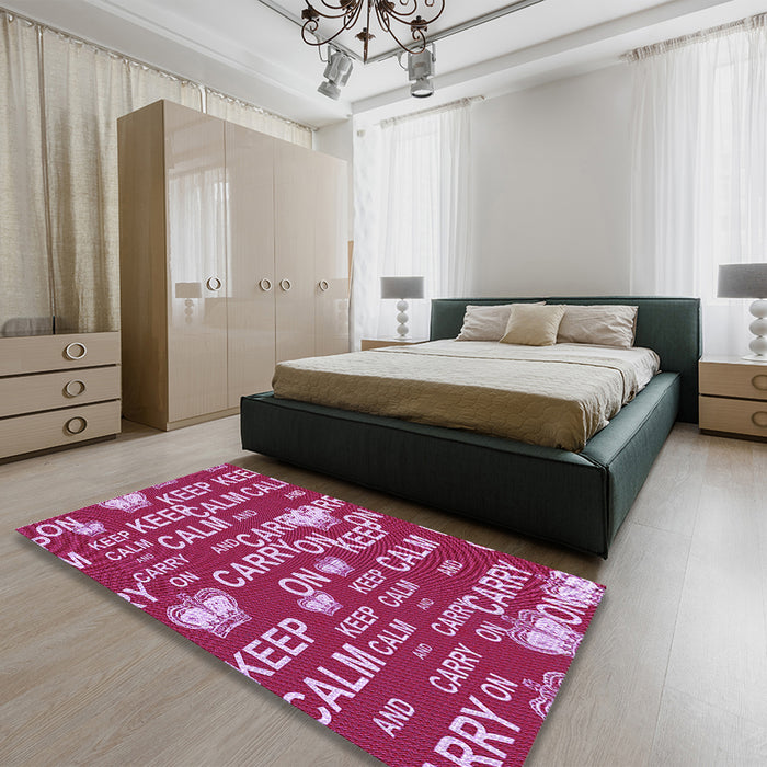 Patterned Raspberry Red Rug in a Bedroom, pat2972pur