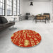 Round Patterned Orange Rug in a Office, pat2972yw