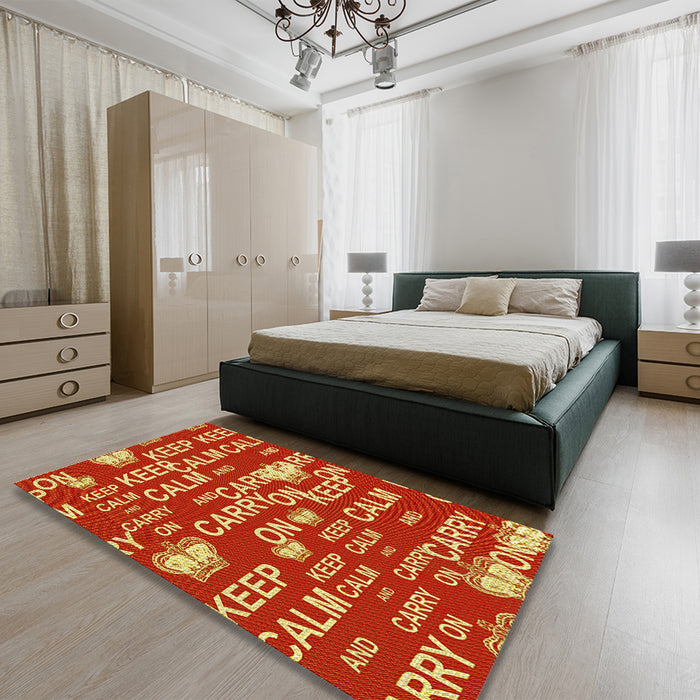 Patterned Orange Rug in a Bedroom, pat2972yw