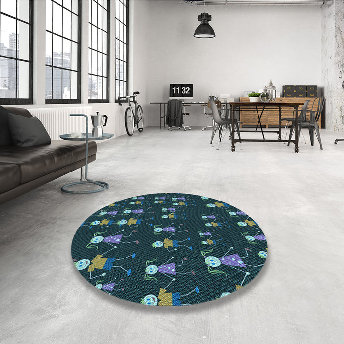 Round Patterned Aquamarine Stone Green Rug in a Office, pat2973lblu