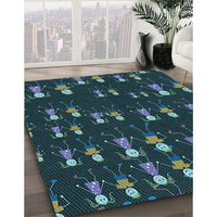 Patterned Aquamarine Stone Green Rug, pat2973lblu