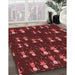 Patterned Red Rug in Family Room, pat2973rd
